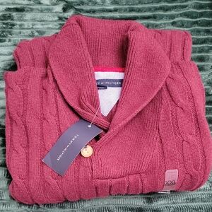 Tommy Hilfiger Burgundy Cable Knit Cardigan